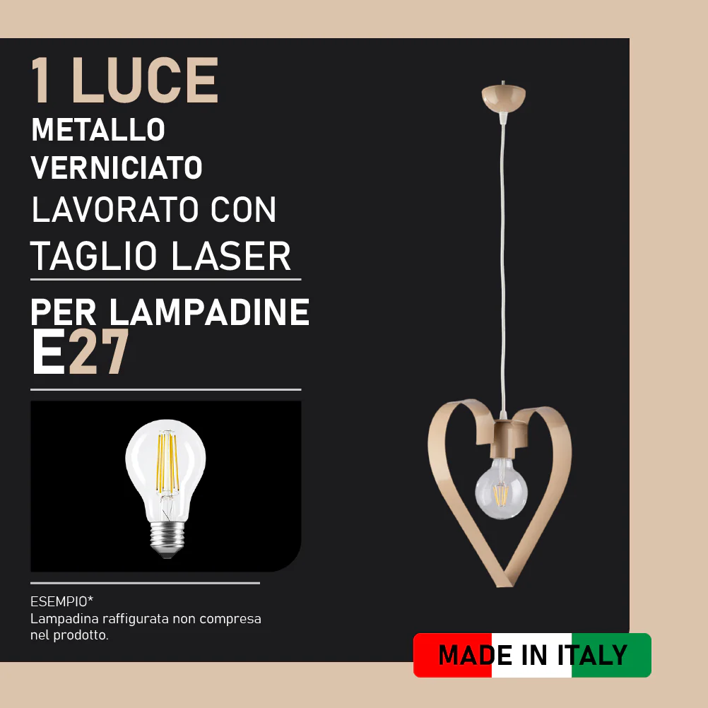 Lampadario Sospensione Metallo Colorato Lavorato a Mano 1luce E27 57W Tortora - immagine 5