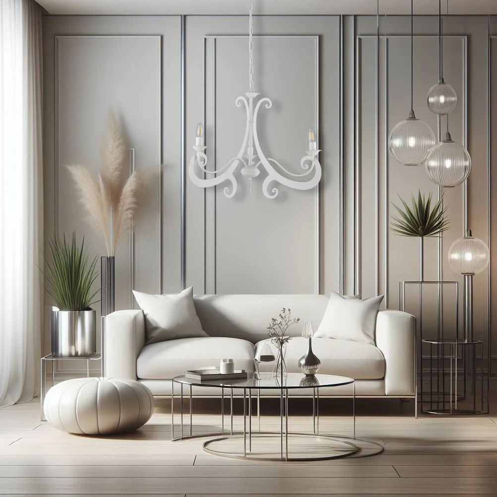 Lampadario Sospensione Metallo Verniciato Camilla 3 Luci E14 Bianco - immagine 4