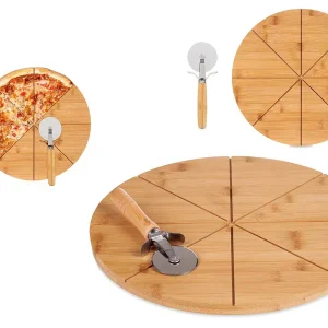 Tagliere Pizza Bambù 35cm con Rotella Taglia Pizza Ecologico e Robusto (8 Spicchi)