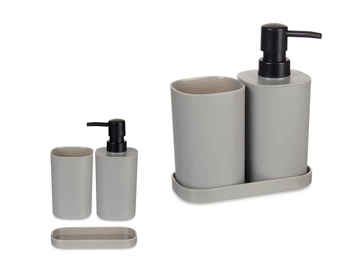 Accessori da Bagno Kit 4pz in Polipropilene Set completo per Bagno Grigio - immagine 3
