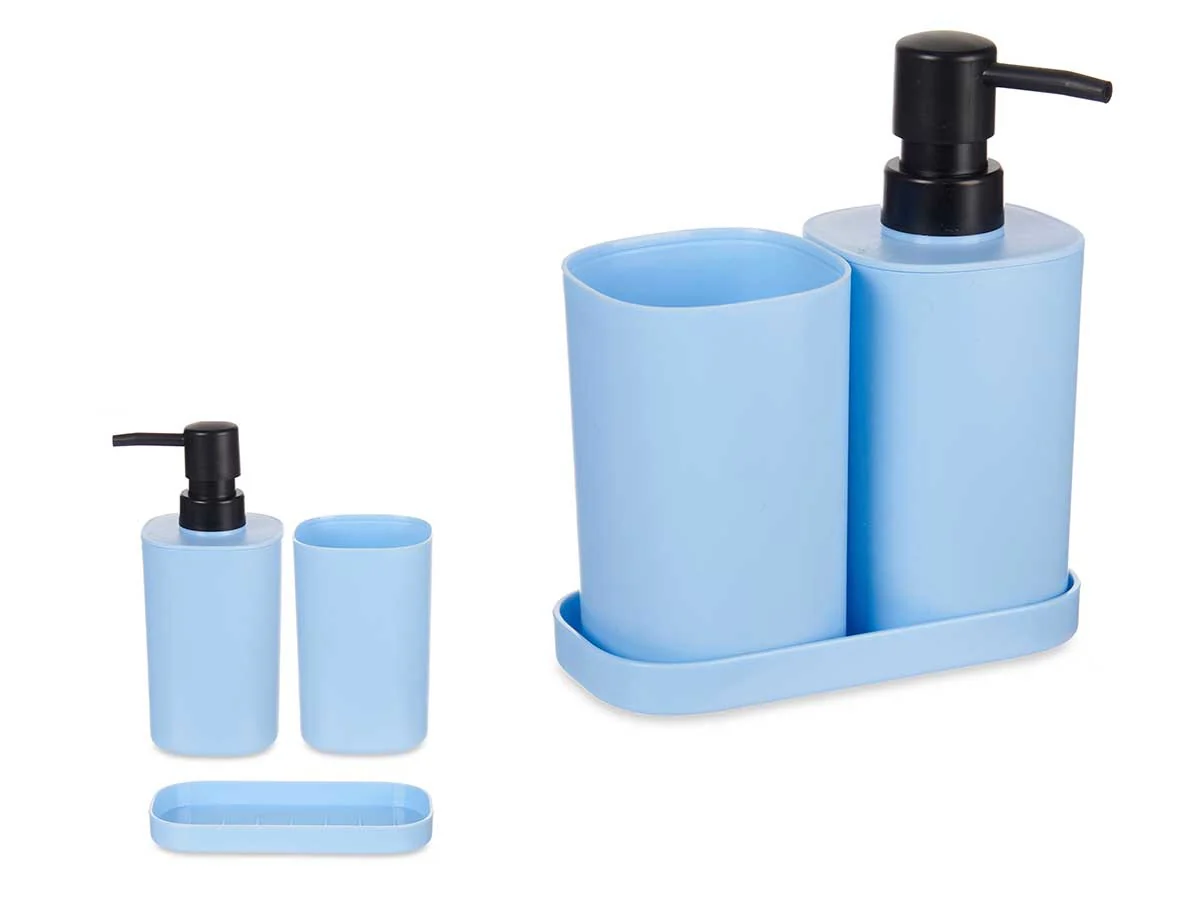 Accessori da Bagno Kit 4pz in Polipropilene Set completo per Bagno Azzurro - immagine 4
