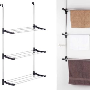 Stendino Pieghevole 3Piani in metallo Zincato e Plastica Stendino per Termosifone Dietro Porta Silver e Nero