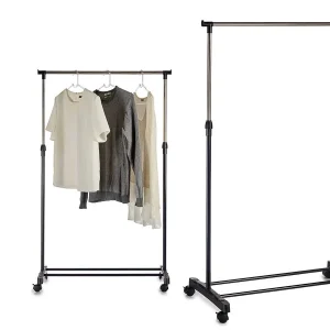 Stand Appendiabiti Salvaspazio in Metallo Appendiabiti con 4 Ruote Altezza Regolabile