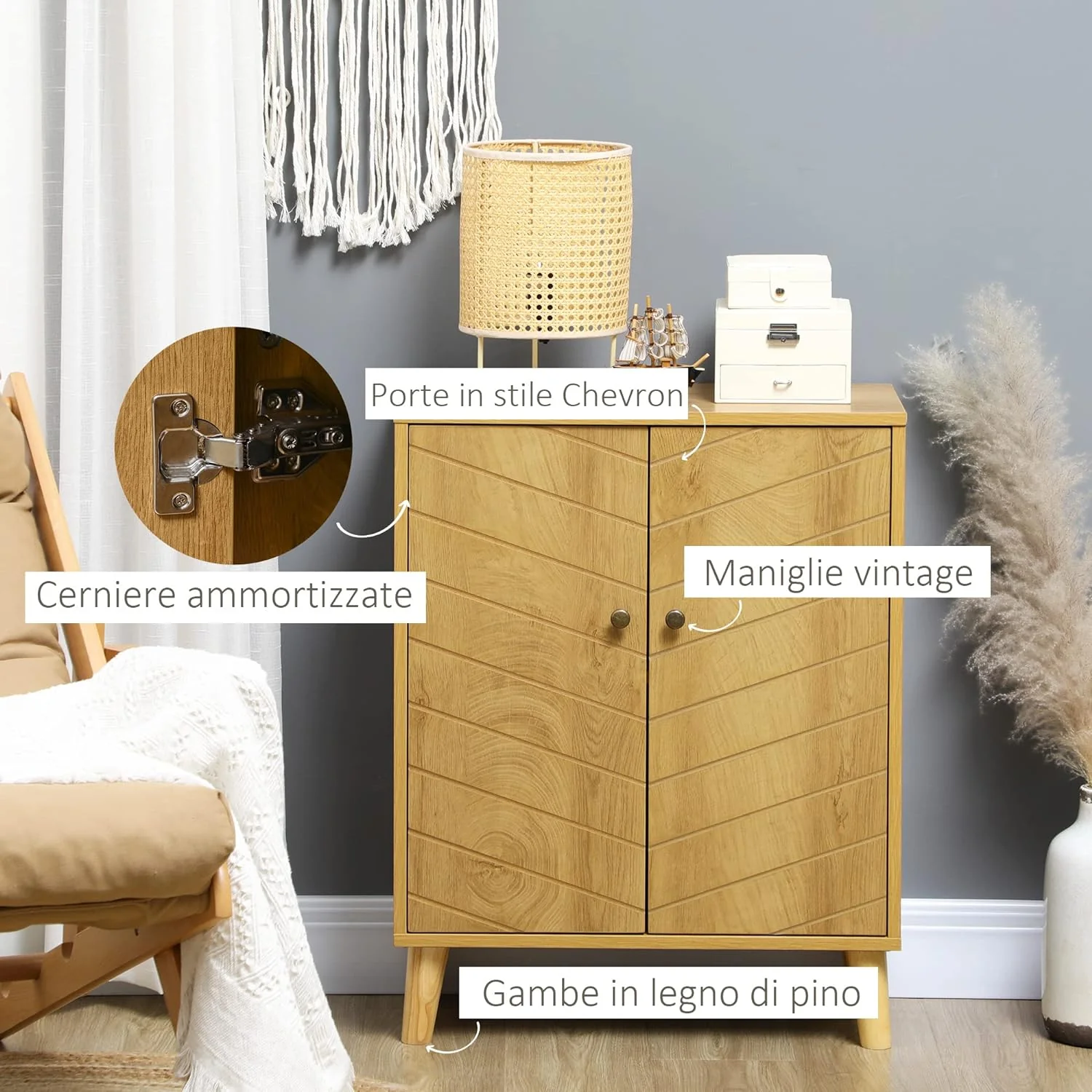 Mobile Credenza 2 ante Stile Vintage 60x30 H76cm - immagine 4