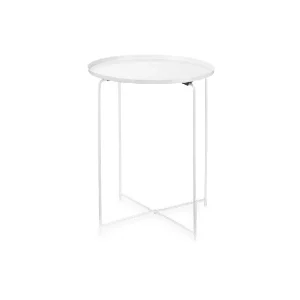 Tavolino da Salotto  con Vassoio Tondo Metallo Moderno 35x35 H 50.5 cm Bianco