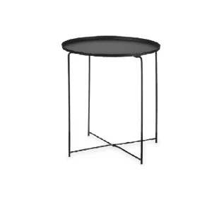 Tavolino da Salotto con Vassoio Tondo Metallo Moderno 35x35 H 50,5 cm Nero