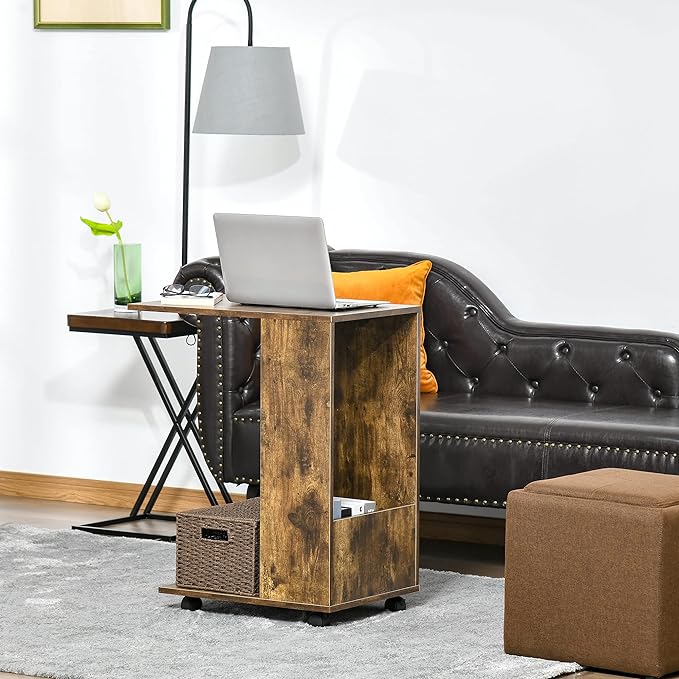 Tavolino da Salotto e Comodino Design a C, Mensola e Vano Laterale, 60x40x70cm - immagine 5