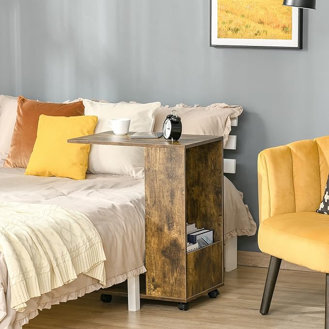 Tavolino da Salotto e Comodino Design a C, Mensola e Vano Laterale, 60x40x70cm - immagine 2