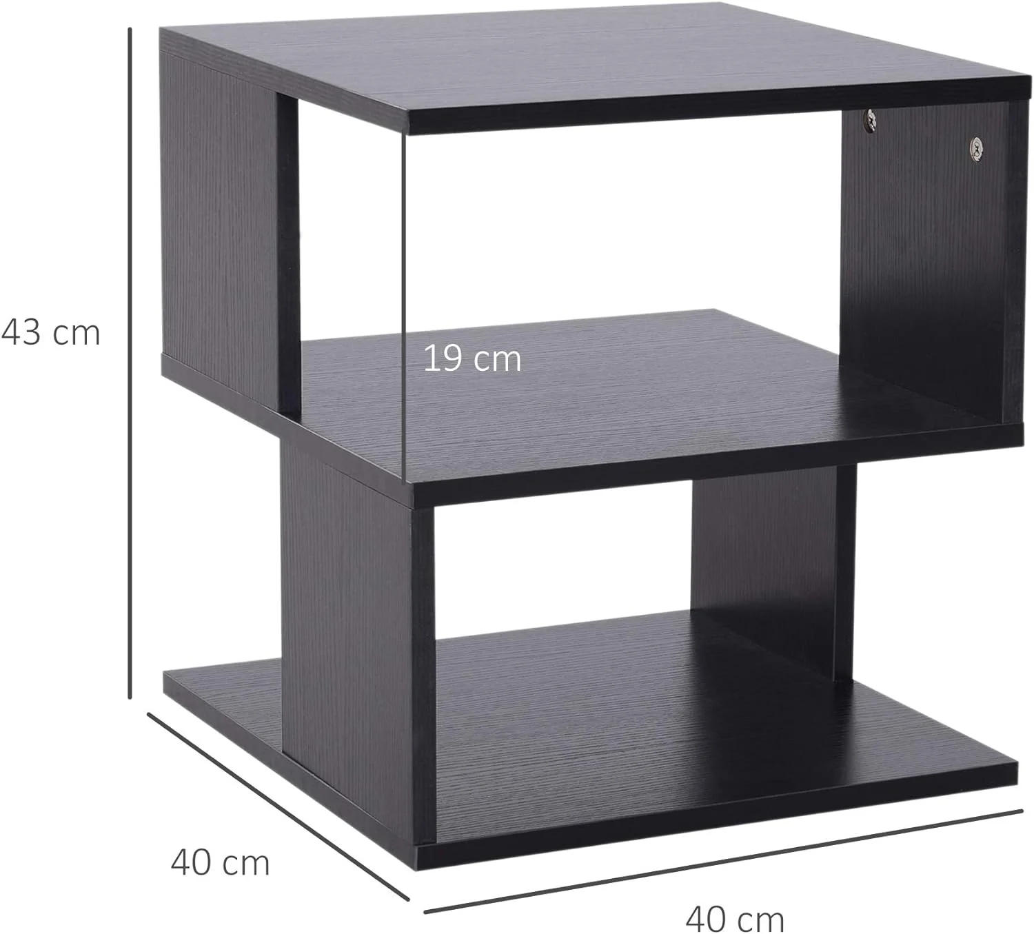 Tavolino da Salotto Basso a 3 Ripiani, In Legno, Moderno Nero, 40x40x43cm - immagine 3