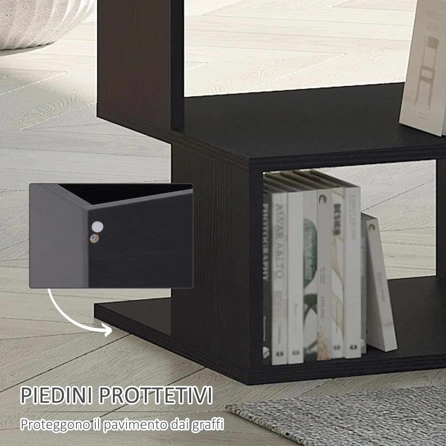 Tavolino da Salotto Basso a 3 Ripiani, In Legno, Moderno Nero, 40x40x43cm - immagine 6