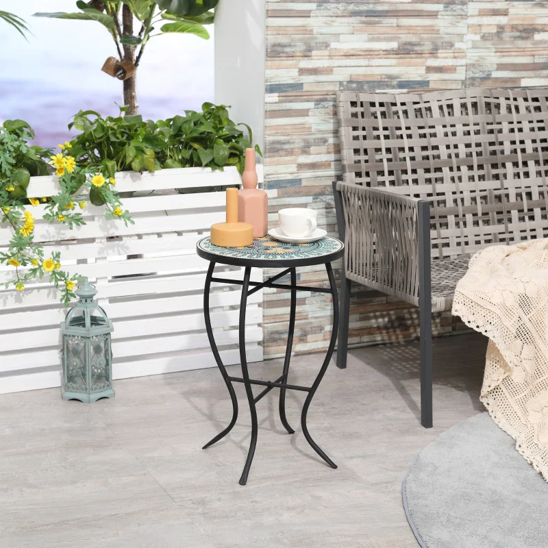 Tavolino Da Giardino Rotondo Piano d'Appoggio a Mosaico 35.5x53.5cm - immagine 2