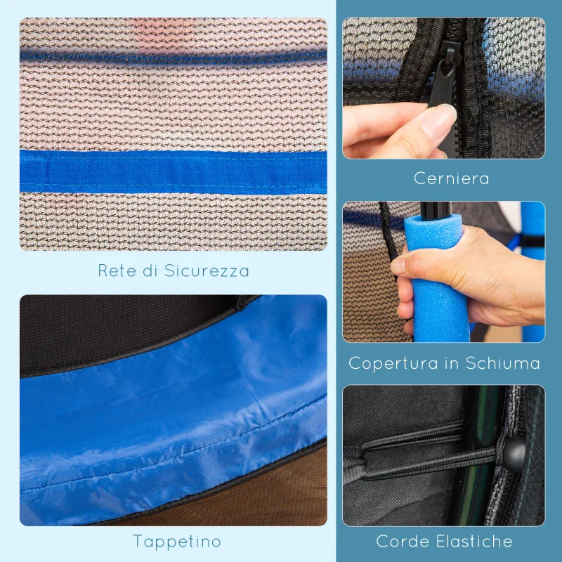 Tappeto Elastico con Rete, Bordo Imbottito e Corde Elastiche, Φ140x160cm (Blu) - immagine 5