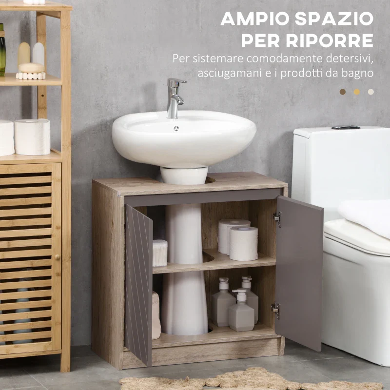 Armadietto Sottolavabo in MDF, con 2 Ante e 2 Mensole Regolabili, 60 x 30 x 60cm - immagine 7