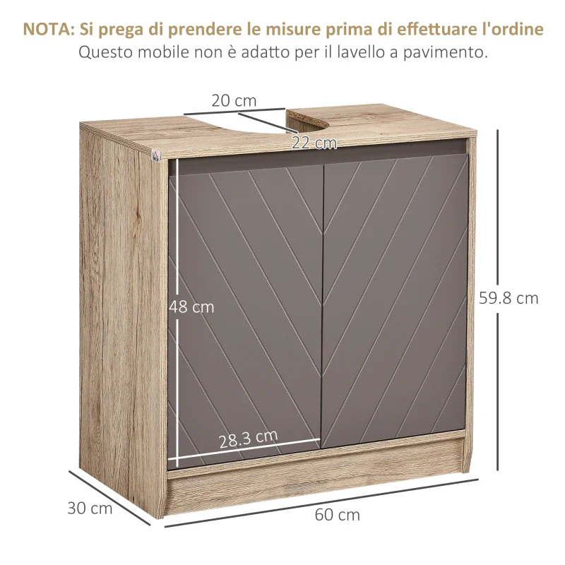 Armadietto Sottolavabo in MDF, con 2 Ante e 2 Mensole Regolabili, 60 x 30 x 60cm - immagine 4