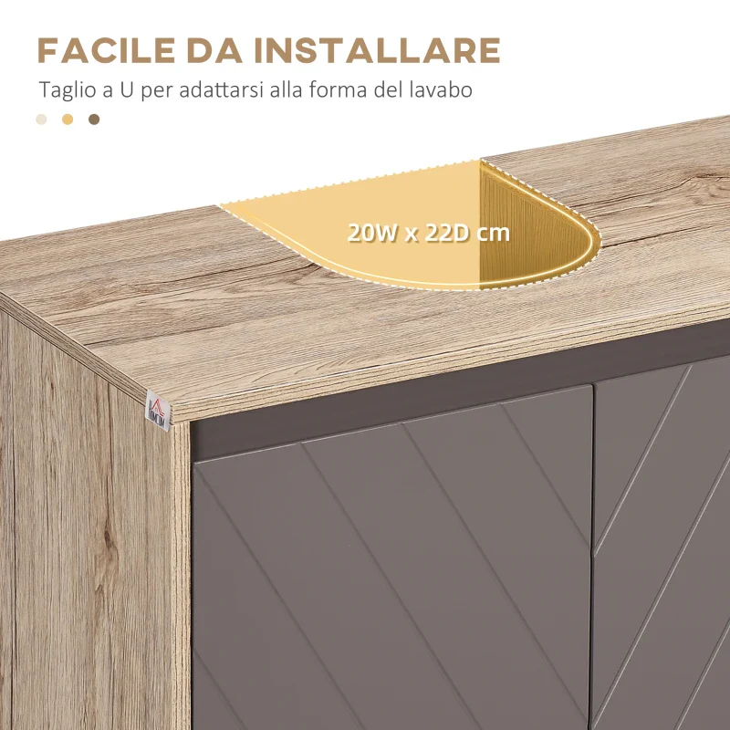 Armadietto Sottolavabo in MDF, con 2 Ante e 2 Mensole Regolabili, 60 x 30 x 60cm - immagine 5