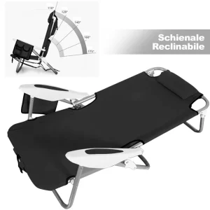 Spiaggina Pieghevole Alluminio con Borsa Termica Reclinabile e Spallacci Nero