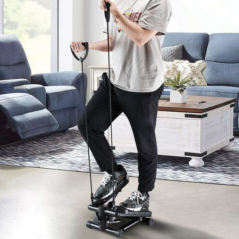 Stepper Allenamento Cardio Fitness Palestra con Manubri Elastici e Display Digitale Nero - immagine 6