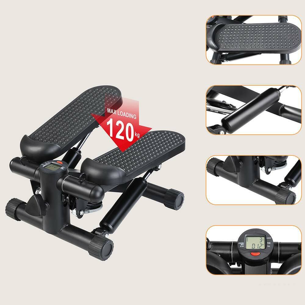 Stepper Allenamento Cardio Fitness Palestra con Manubri Elastici e Display Digitale Nero - immagine 3
