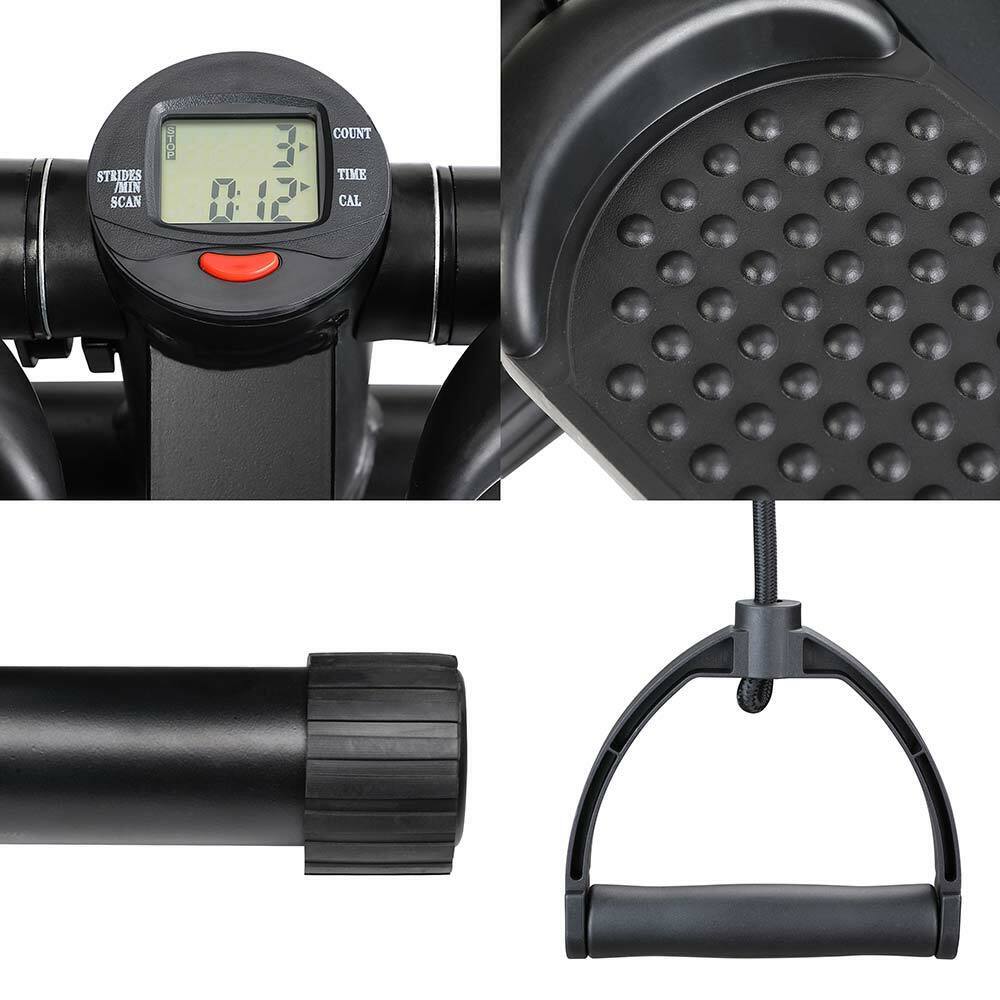 Stepper Allenamento Cardio Fitness Palestra con Manubri Elastici e Display Digitale Nero - immagine 4