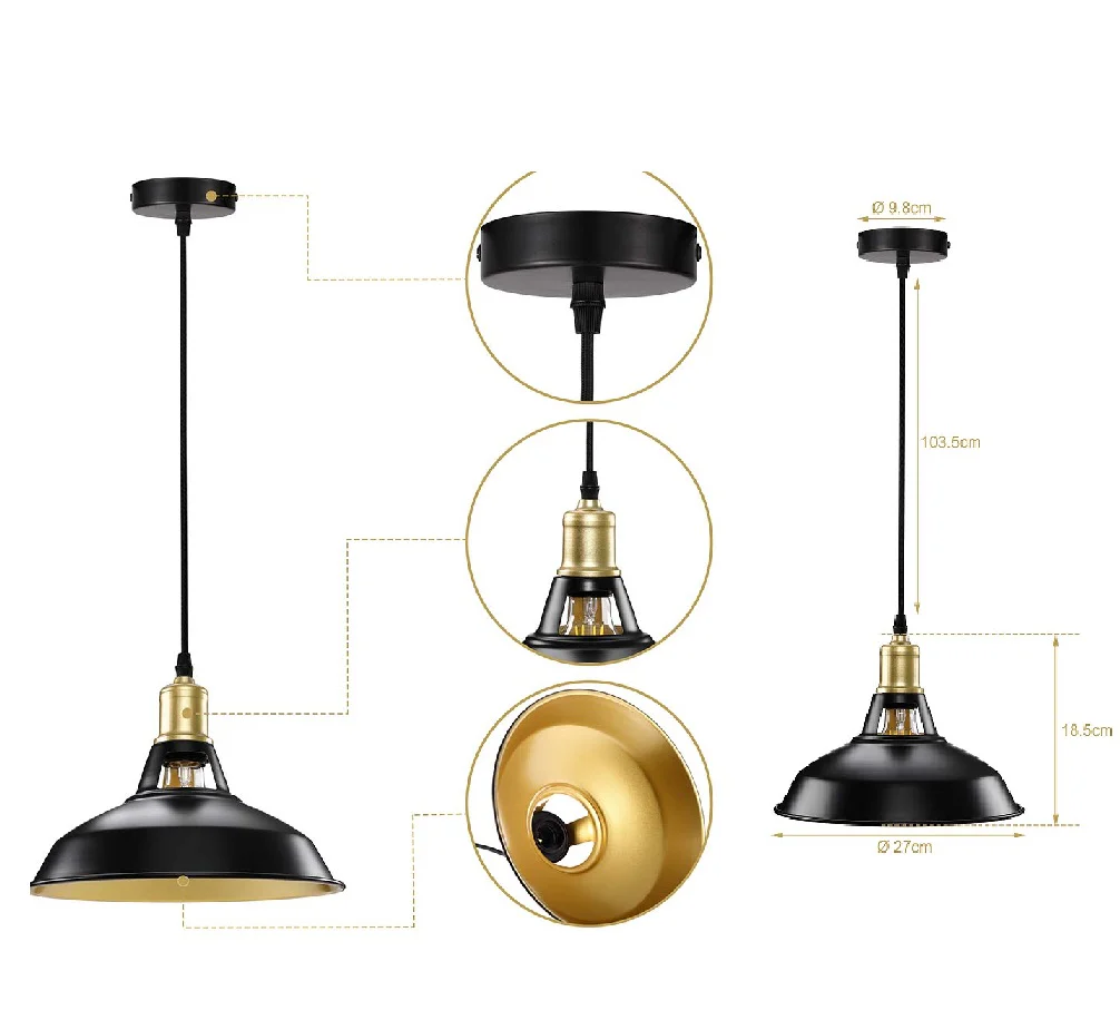 Lampadari Kit 2pz Sospensione Moderna Lampade per Snack Cucina Nero Oro - immagine 3