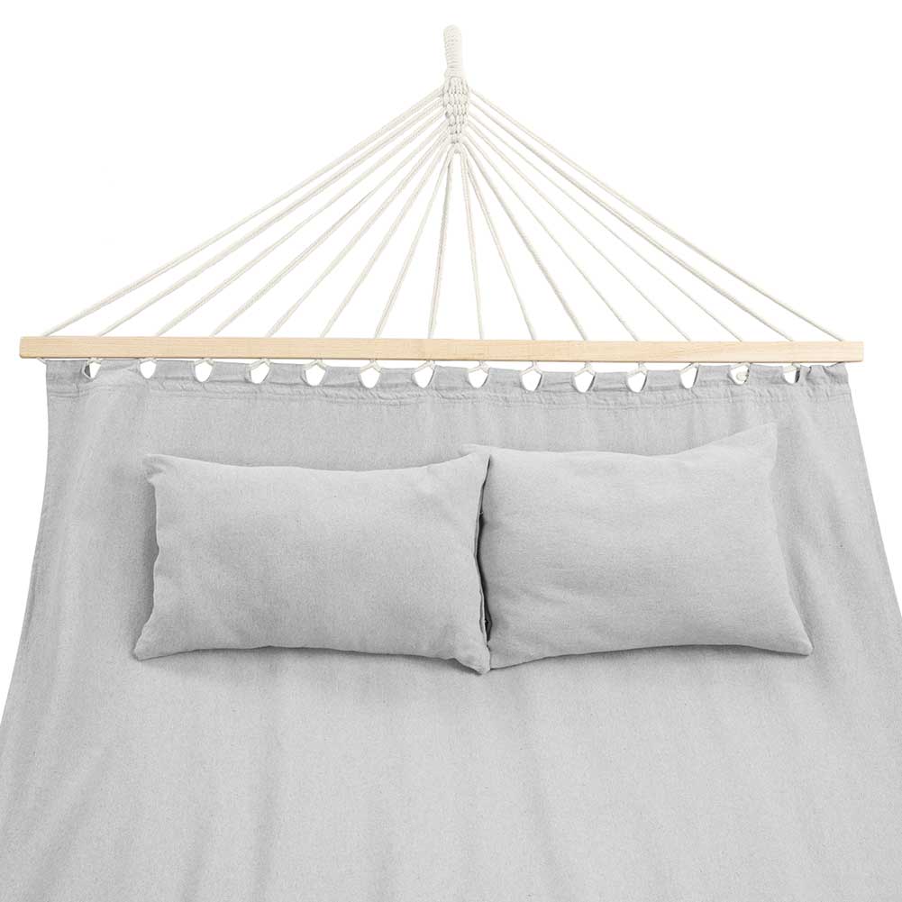 Amaca Giardino e Campeggio 2Posti Legno e Tessuto Pieghevole 345x150cm Grigio - immagine 4