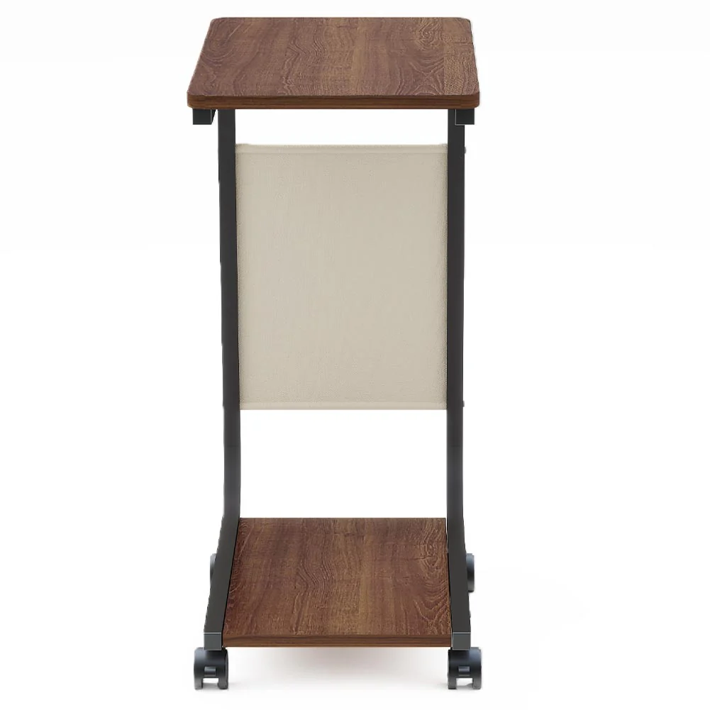 Tavolino per Divano Multifunzione 4 Ruote Moderno Borsa Portaoggetti Marrone - immagine 4