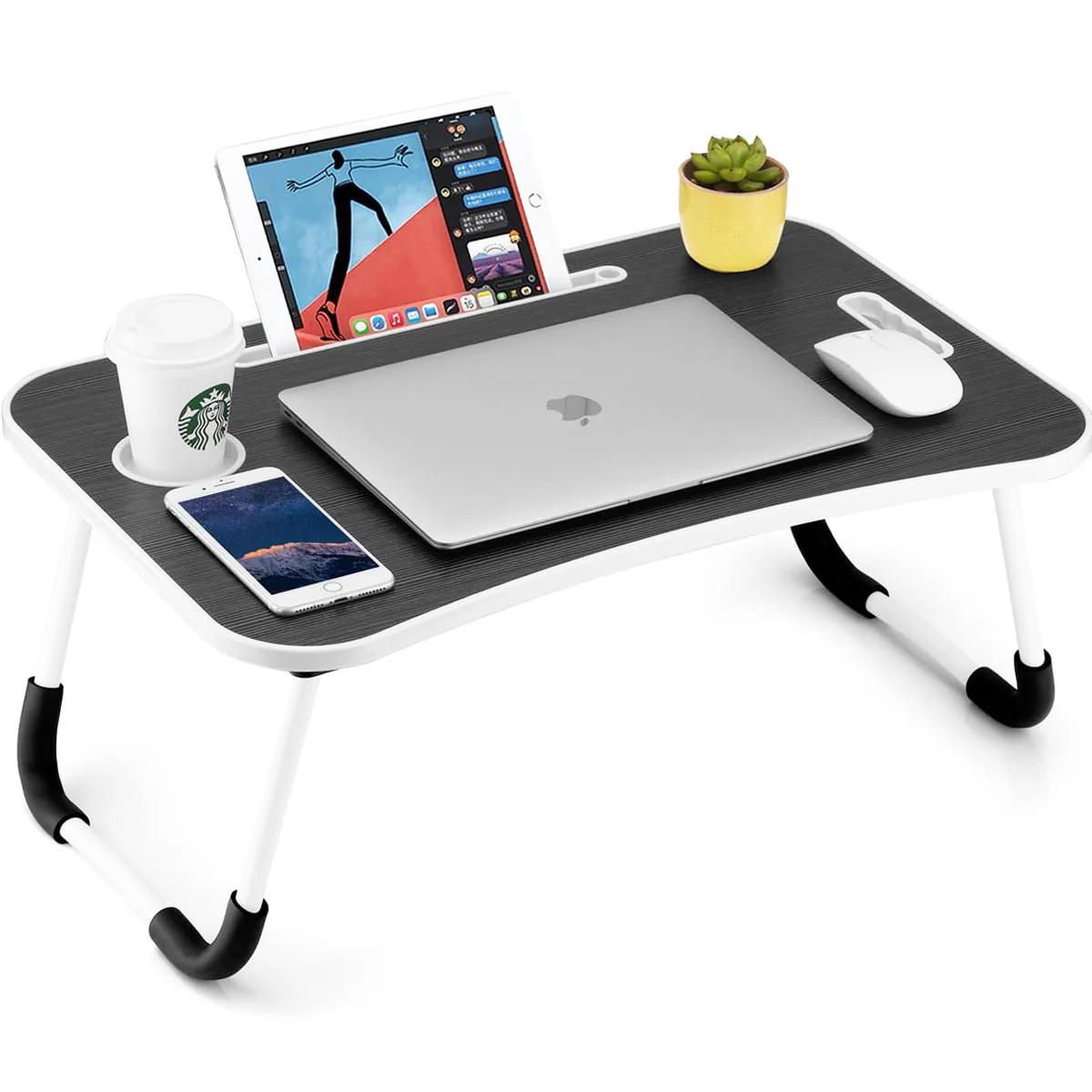 Tavolino Mini Scrivania Vassoio da Letto per PC Tablet Colazione Pieghevole Nero
