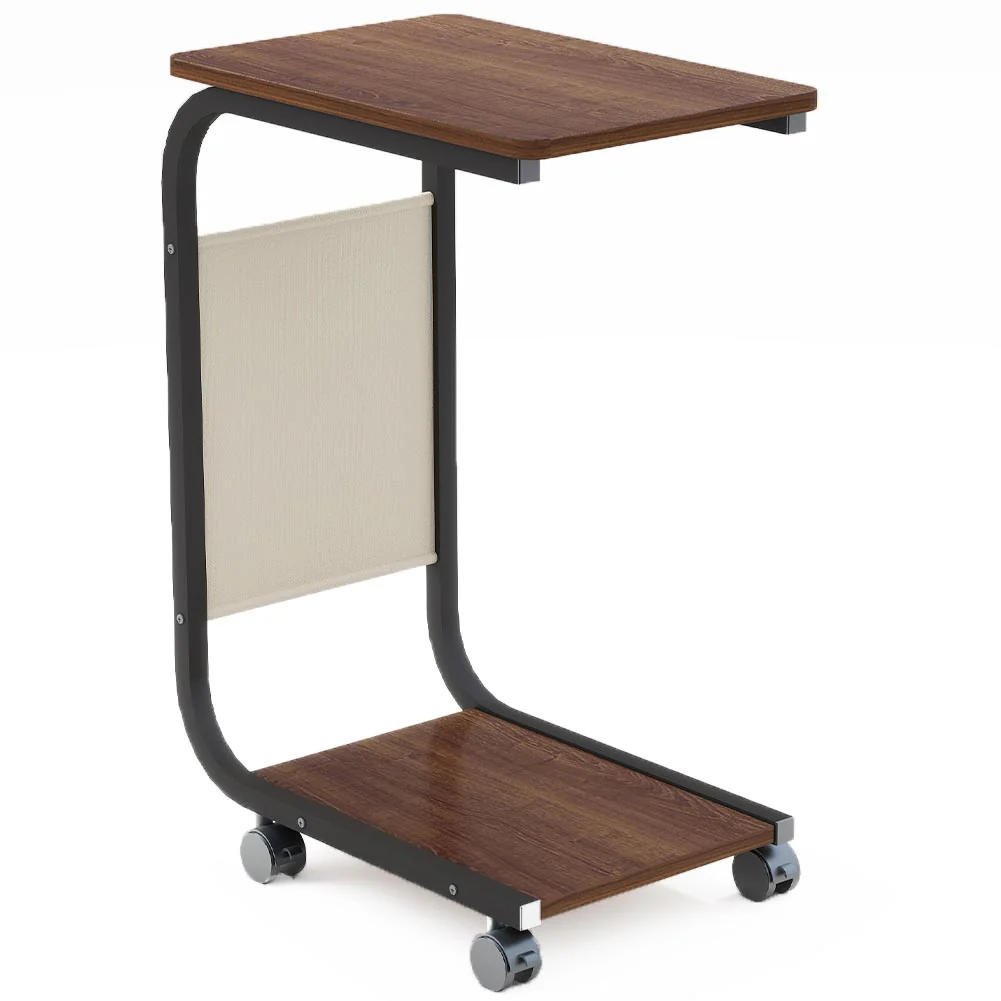 Tavolino per Divano Multifunzione 4 Ruote Moderno Borsa Portaoggetti Marrone - immagine 3