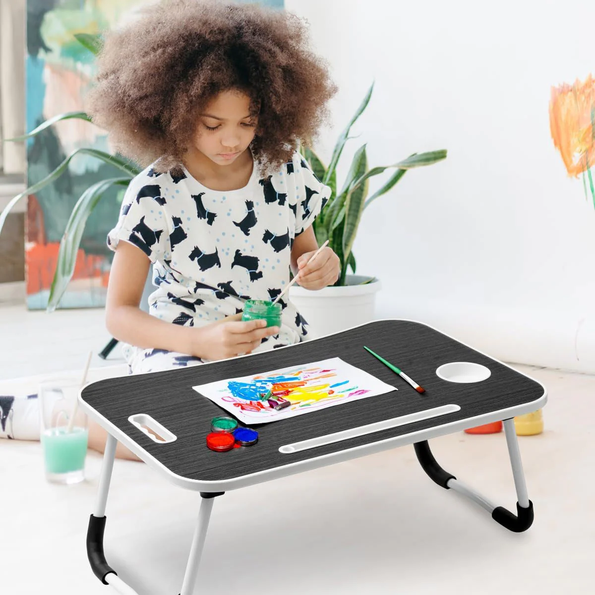 Tavolino Mini Scrivania Vassoio da Letto per PC Tablet Colazione Pieghevole Nero - immagine 6