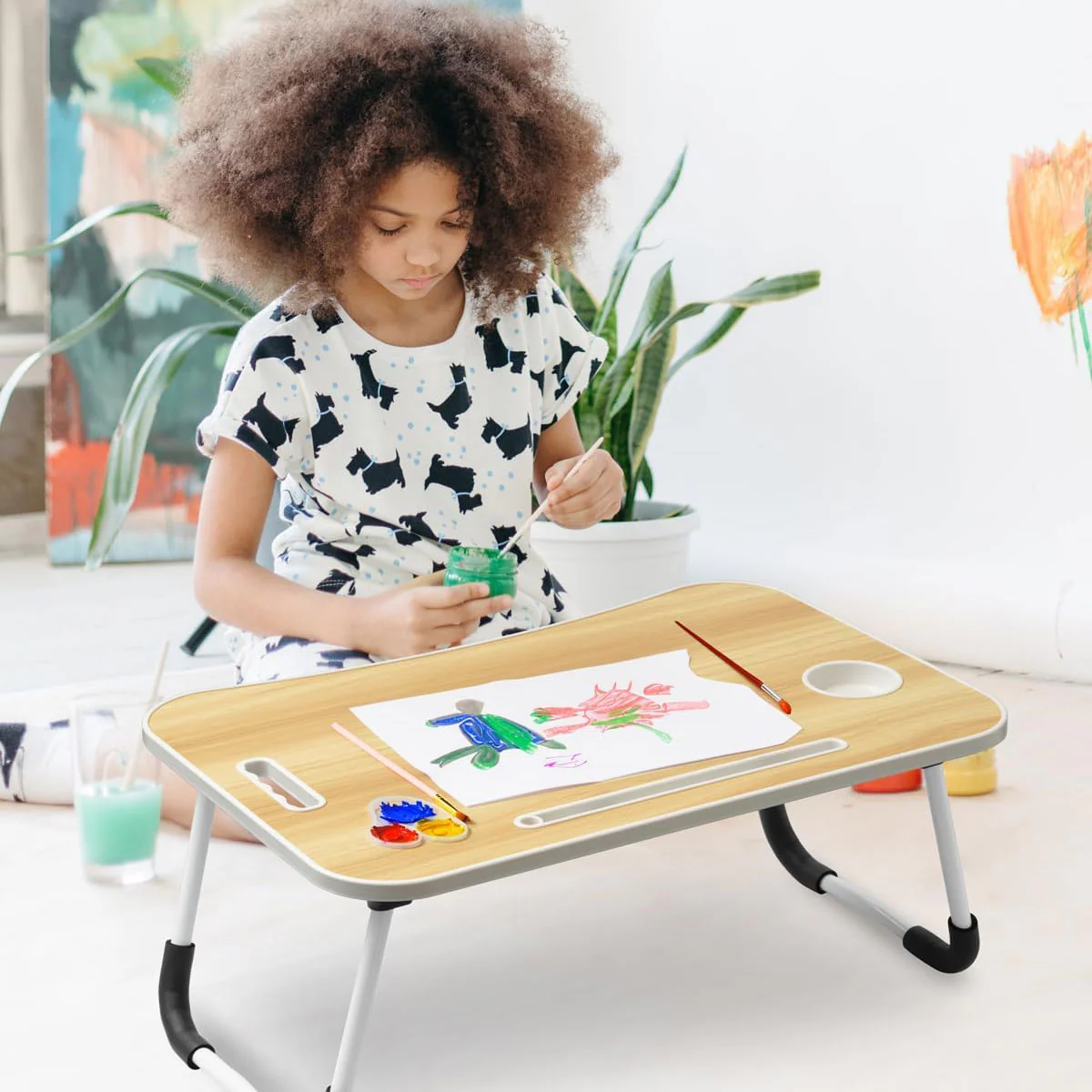 Tavolino Mini Scrivania Vassoio da Letto per PC Tablet Colazione Pieghevole Noce - immagine 3