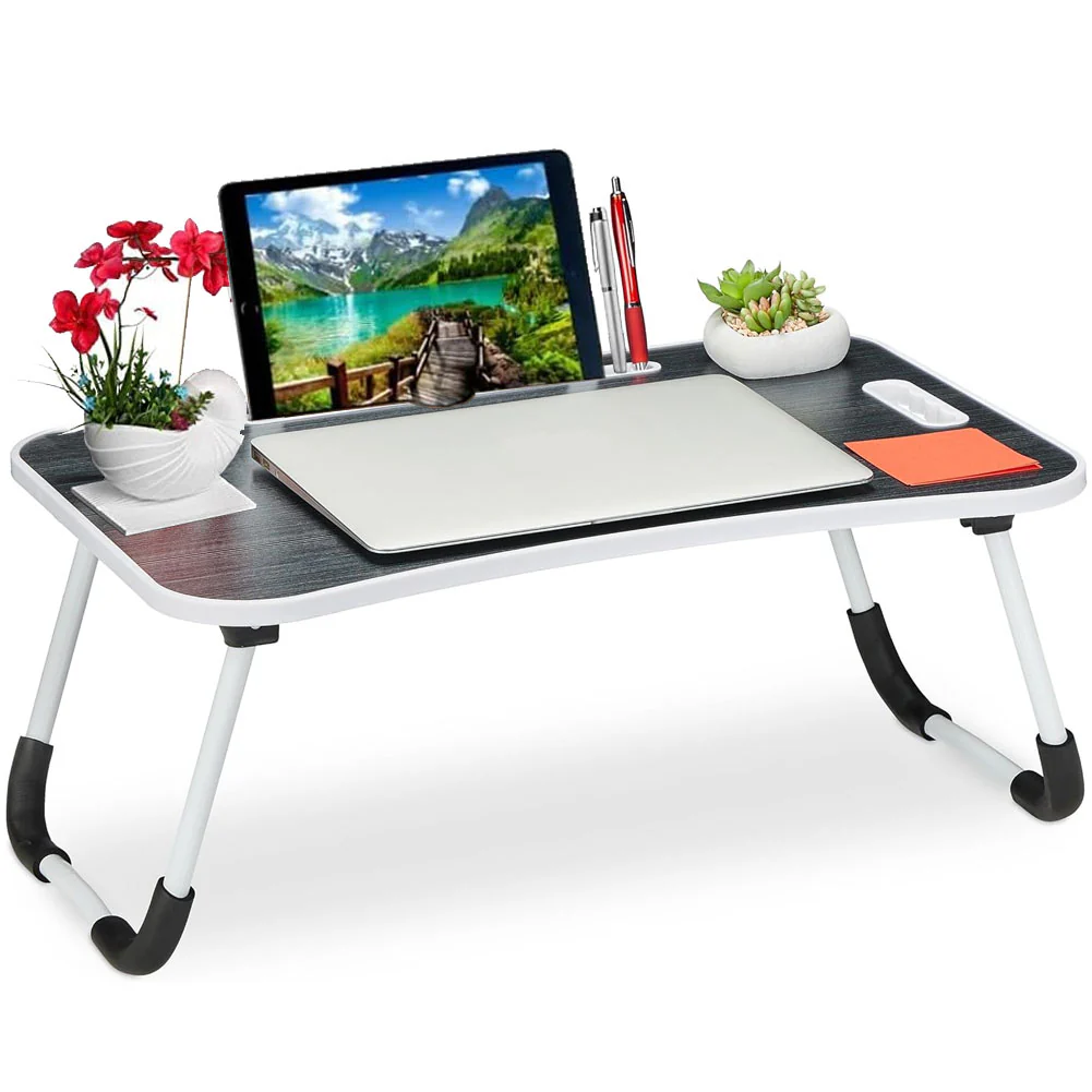 Tavolino Mini Scrivania Vassoio da Letto per PC Tablet Colazione Pieghevole Nero - immagine 4