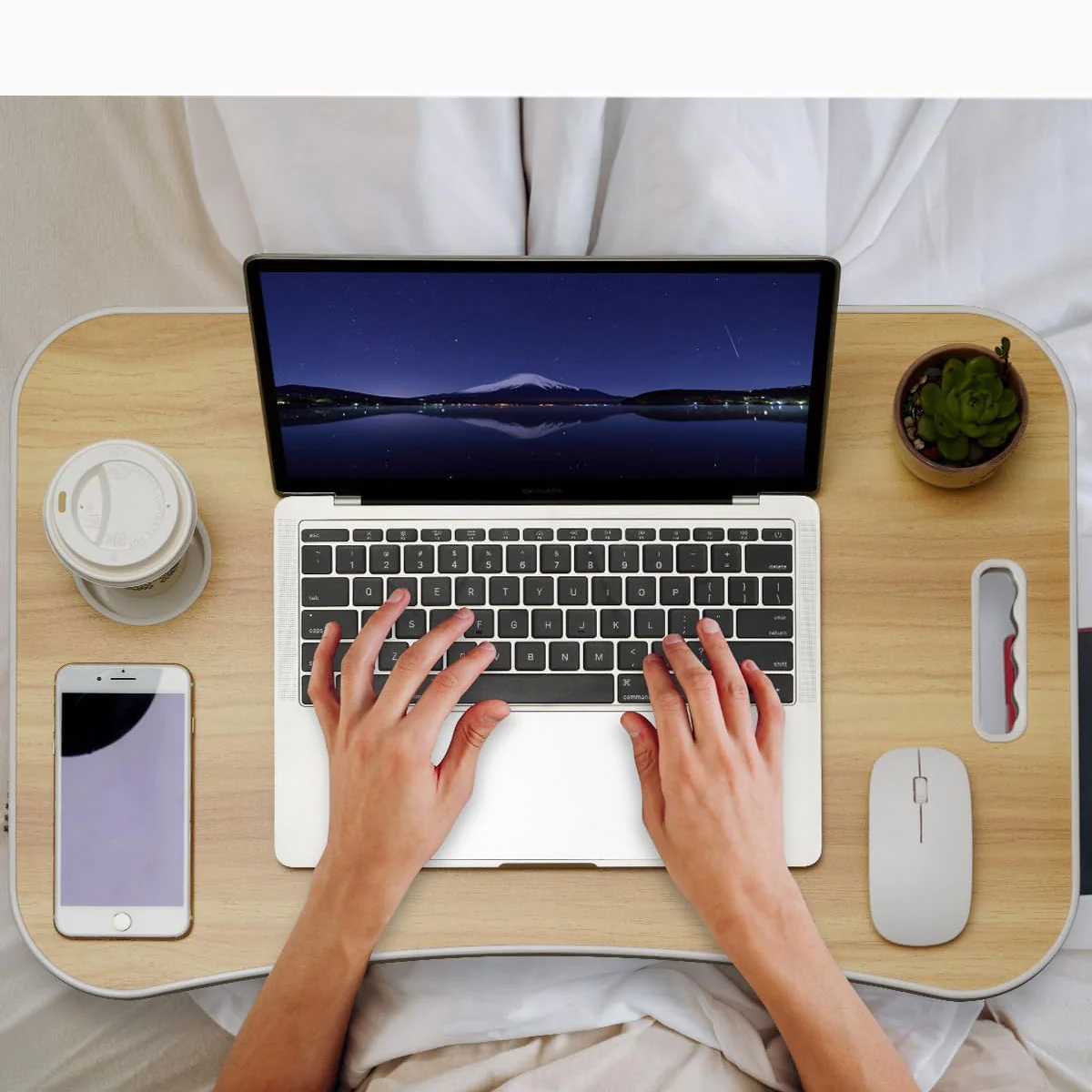 Tavolino Mini Scrivania Vassoio da Letto per PC Tablet Colazione Pieghevole Noce - immagine 5