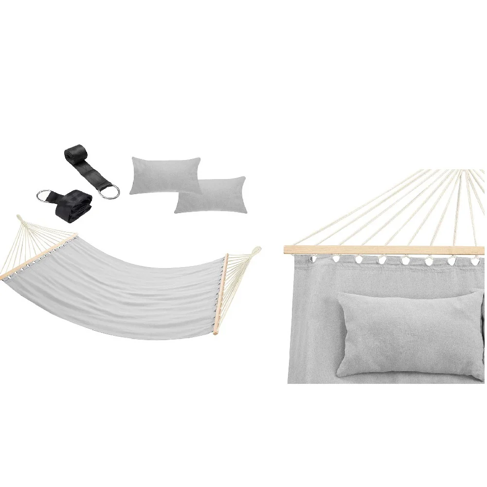 Amaca Giardino e Campeggio 2Posti Legno e Tessuto Pieghevole 345x150cm Grigio - immagine 5