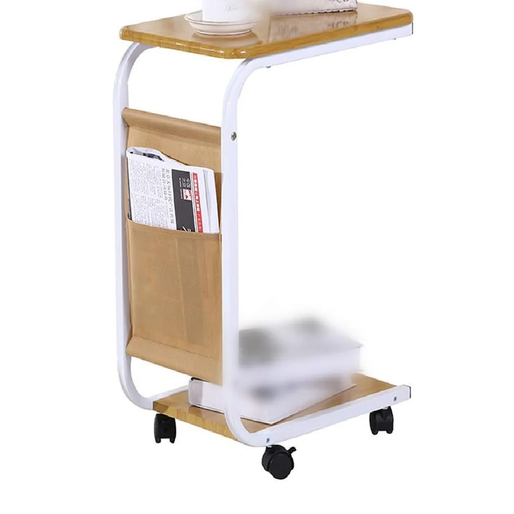 Tavolino per Divano Multifunzione 4 Ruote Moderno Borsa Portaoggetti Quercia - immagine 4