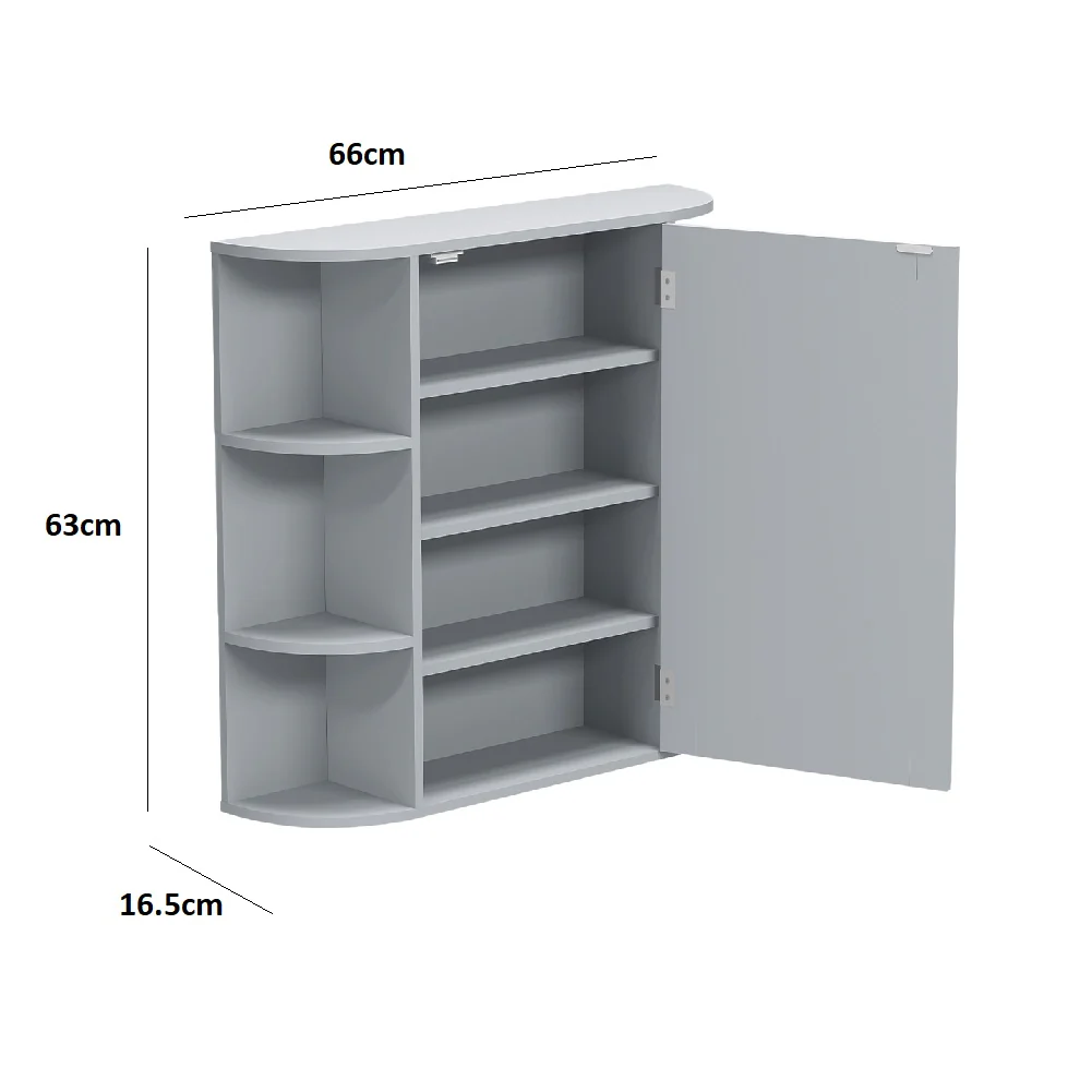 Specchio da bagno 2in1 Armadietto con anta 6 scomparti a vista Grigio mdf - immagine 6