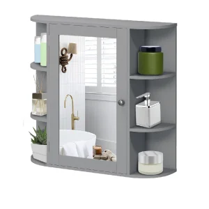 Specchio da bagno 2in1 Armadietto con anta 6 scomparti a vista Grigio mdf