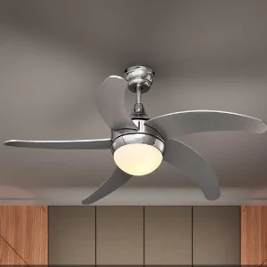 Ventilatore con Telecomando da Soffitto 5 Pale Legno con Lampada 132 cm Cromo