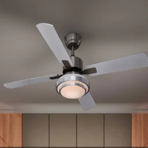 Ventilatore con Telecomando da Soffitto 4 Pale Luce LED  130 cm Bianco