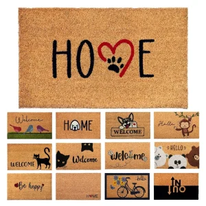 Zerbino in Cocco 2pz da 36x68cm Fondo in Gomma 1.6cm Vari Decori Antiscivolo