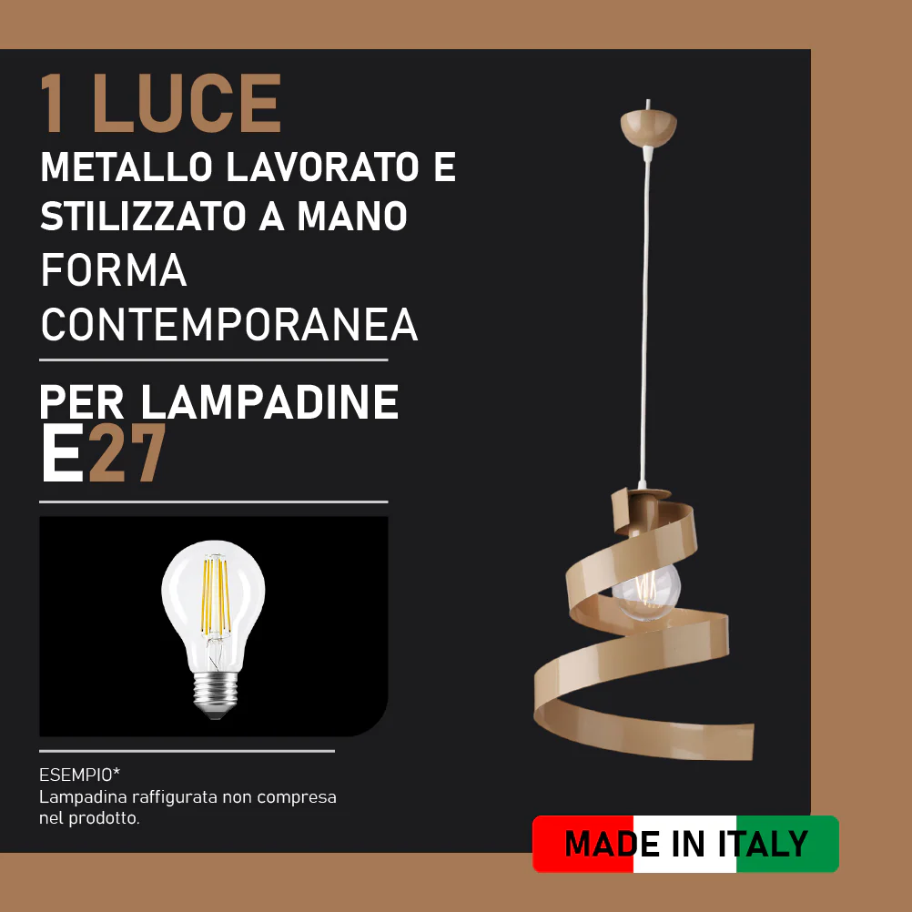 Lampadario Sospensione 1Luce E27 Metallo Altezza Regolabile Tortora Moderno - immagine 4
