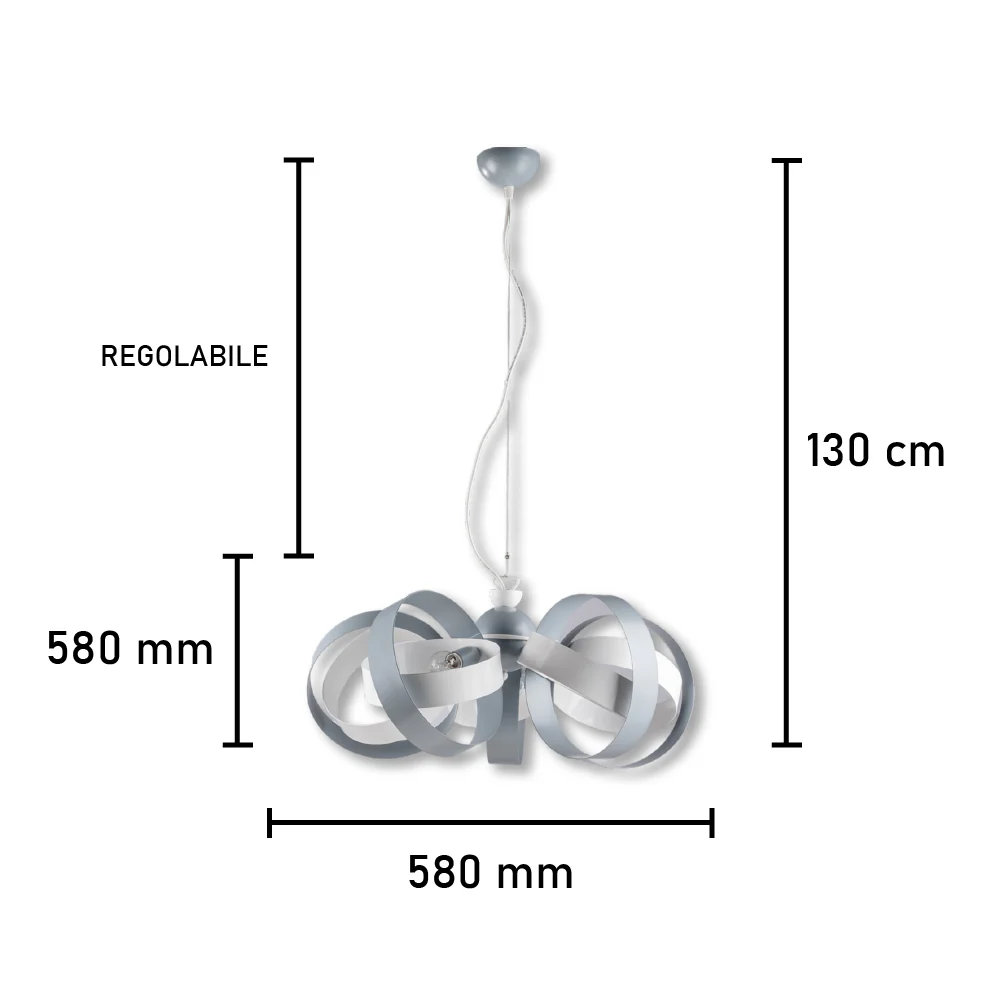 Lampadario Sospensione Metallo Verniciato Valeria 5 luci E14 Bianco/Grigio - immagine 3