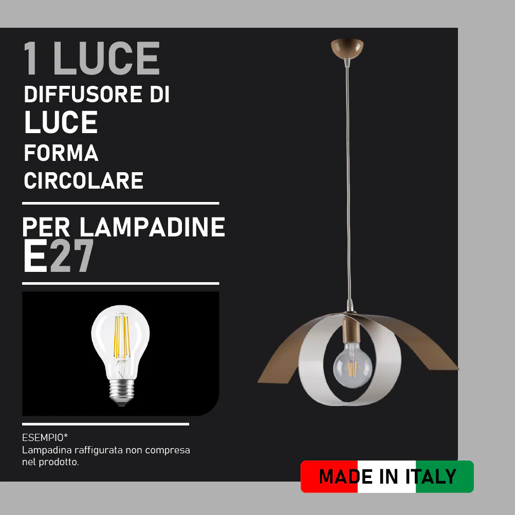 Lampadario Sospensione Metallo Verniciato Gegge 1 luce E27 Bianco/Tortora - immagine 4