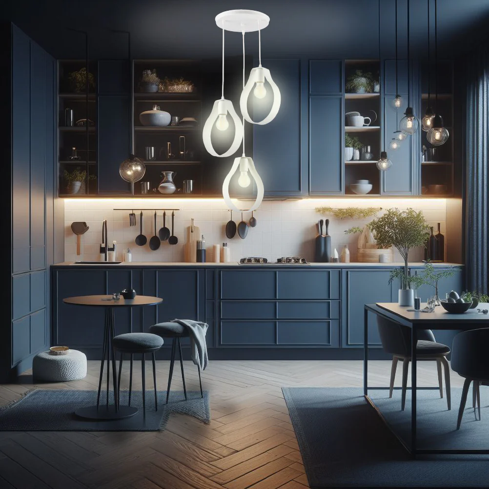 Lampadario Sospensione in Metallo Ricurvo Lavorato a Mano 3Luci E27 57W Bianco - immagine 5