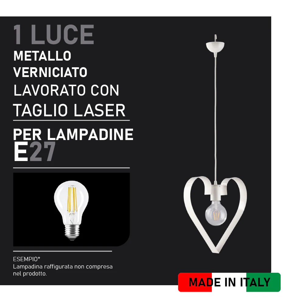 Lampadario Sospensione Metallo Colorato Lavorato a Mano 1luce E27 57W Bianco - immagine 4