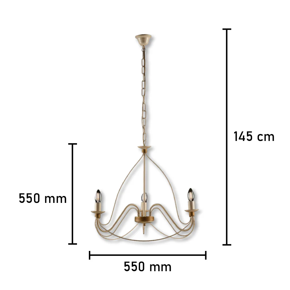 Lampadario Sospensione Metallo Verniciato Assia 3 luci E14 Avorio Oro Classico - immagine 4