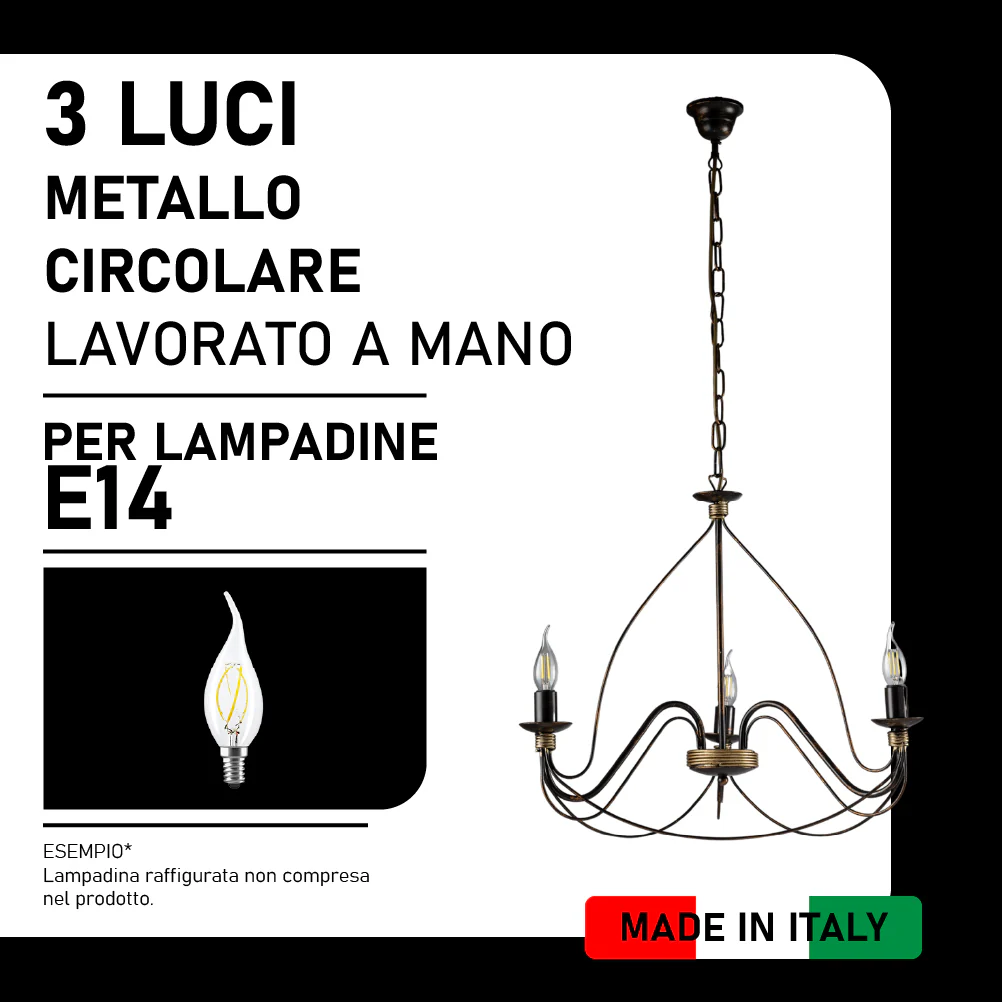 Lampadario Sospensione Metallo Verniciato Assia 3 luci E14 Marrone Oro Classico - immagine 7