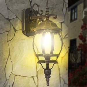 Lanterna da Giardino 22 x H 52 cm Stile Vittoriano Classico 1 x E27 Grigio e Ottone