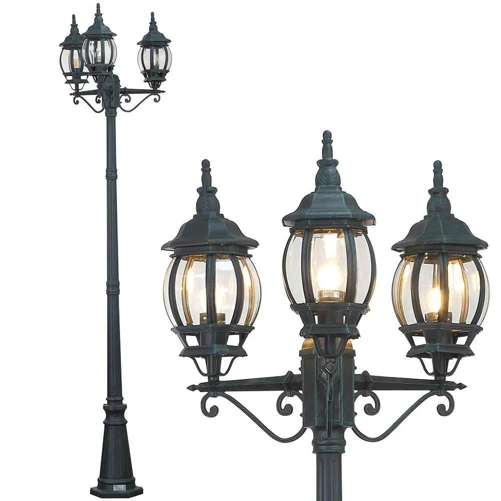 Lampione da Giardino 56x56 H 202 cm Stile Vittoriano Classico 3 x E27 Verde Bronzo - immagine 4