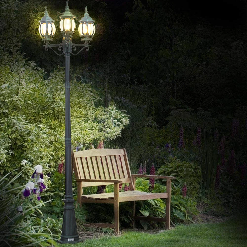 Lampione da Giardino 56x56 H 202 cm Stile Vittoriano Classico 3 x E27 Verde Bronzo - immagine 2