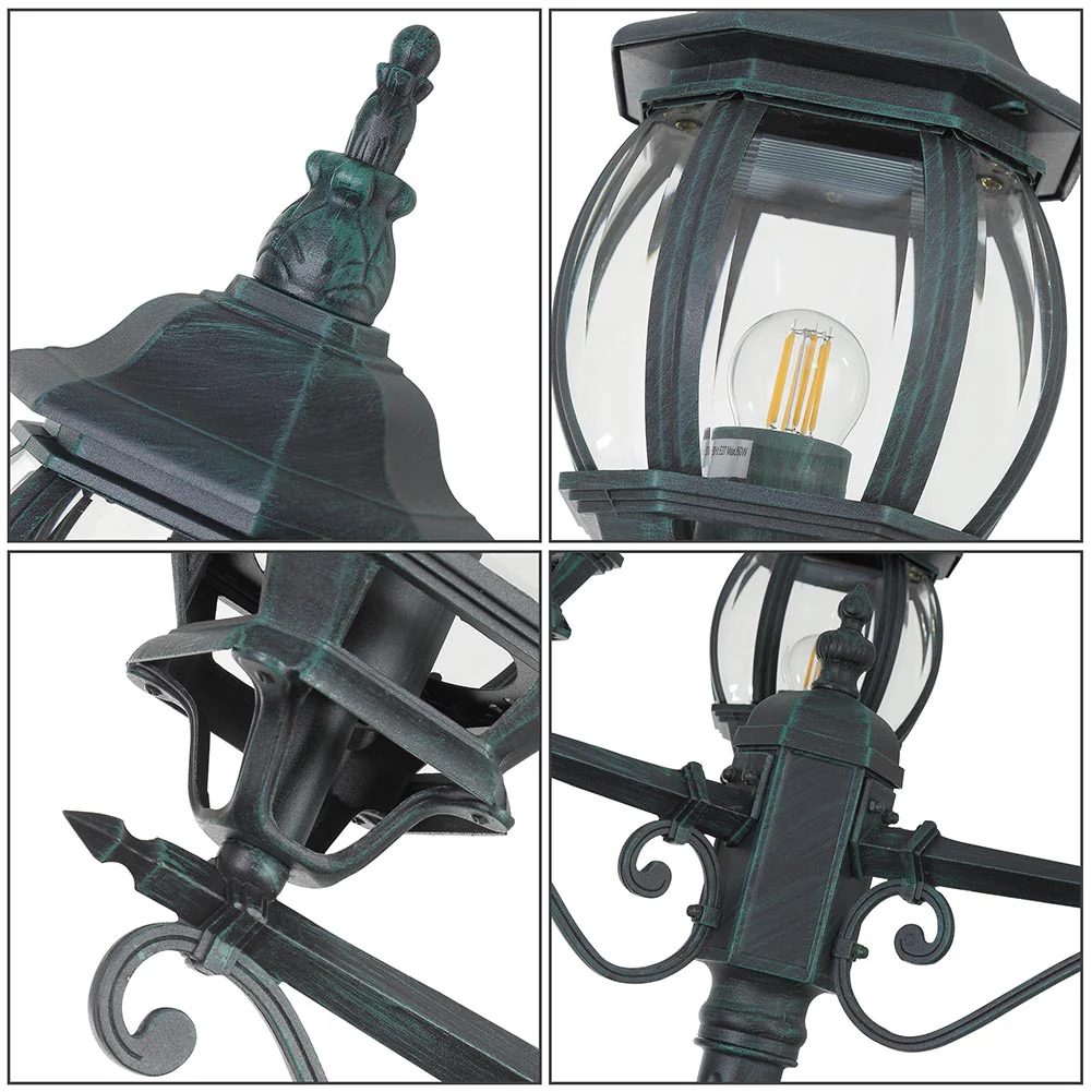 Lampione da Giardino 56x56 H 202 cm Stile Vittoriano Classico 3 x E27 Verde Bronzo - immagine 5